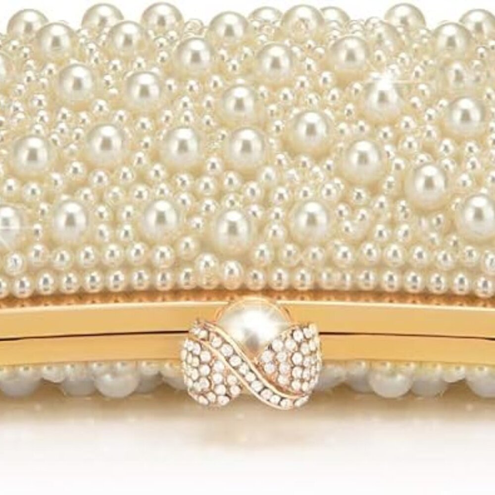 Neiman Marcus Rhinestone Pearl Clutch Crossbody Shoulder Bag - Picture 5 of 5